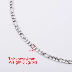 Silver 4mm Figaro chain necklace in stainless steel, weighing 8.5g for unisex style