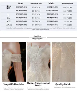 Tableau des tailles et vues détaillées de la robe de mariée avec mesures ajustables