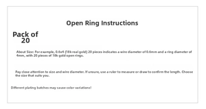 Detailed size guide for 18k gold open jump rings with 0.6mm thickness and 4mm diameter