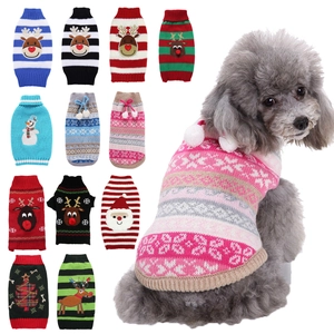 Christmas pet knit sweater for small dogs with Santa and elk patterns in vibrant colors