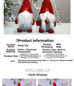 Detail of plush glowing Christmas gnomes with warm LED lights and high-quality fabric texture