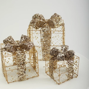 Scatola Regalo Decorativa Di Natale Ornamenti Metallo Ferro Con Lustrini Perline Fiocchi Decorazione Di Festa Finestra Pavimento