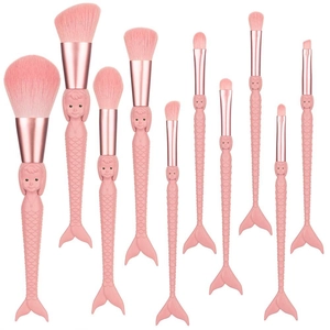 Mermaid Shape Scale Plastic Handle Makeup Brushes Soft Nylon Bristles For Foundation Eyeshadow And Powder Beauty Tools