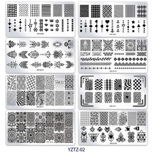 Set of 8 stainless steel nail art stamping plates with various decorative patterns