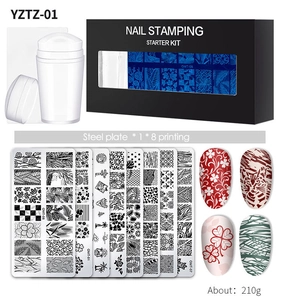 Nagel-Stamping-Starter-Set mit 8 Stahlplatten, Stempel und Schaber für DIY-Nageldesign