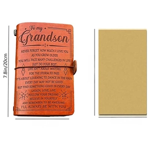 Brown leather travel journal with inspirational message and kraft paper notebook refill