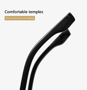 Detail of ergonomic curved black temples on oversized sunglasses for non-slip comfort