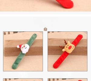 Braccialetti a scatto natalizi in peluche con Babbo Natale e renna su legno