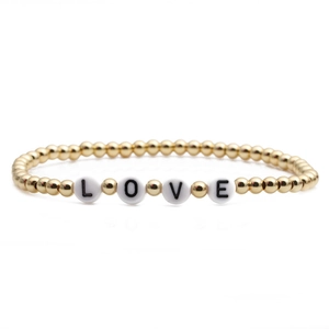 Minimalist LOVE letter beaded bracelet with 4mm gold copper beads for women