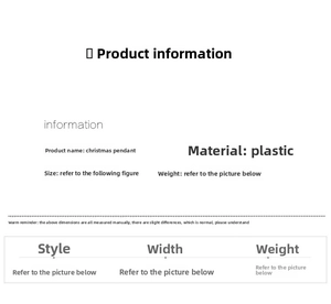 Detailed specifications for white resin Christmas ornaments showing material and size info