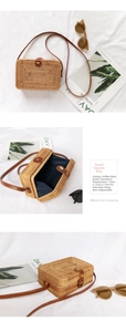 Dettaglio borsa a tracolla in rattan fatta a mano con dimensioni 19x13x7cm e fodera