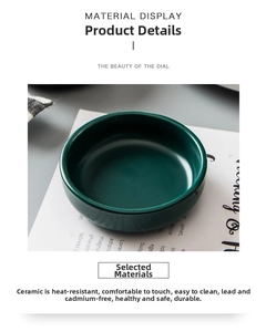 Detailed view of dark green ceramic sauce dish with high temperature resistance