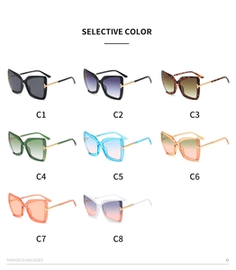 Selective color palette of butterfly frame sunglasses with metal T-shaped hinge detail