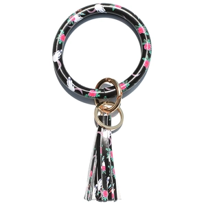 Armband-sleutelhanger met schedel- en rozenpatroon, kwastje en goudkleurig metaal