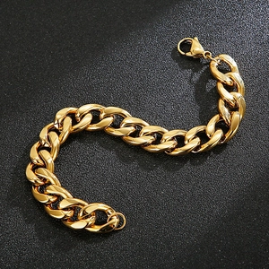 Polished gold curb chain bracelet for men with lobster clasp in a stylish S-curve layout
