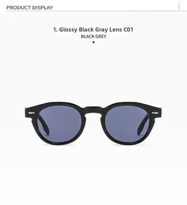Detail view of glossy black sunglasses with grey lenses and silver arrow rivets