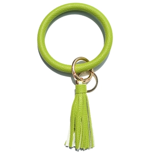 Lime green snakeskin leather bangle keychain with gold lobster clasp and long tassel charm
