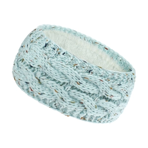 Winter cable knit headband in light blue with warm white fleece lining and ear protection