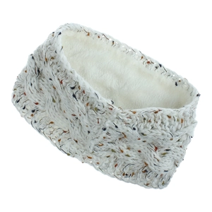 Detailed knit cable pattern on warm sherpa lined ear warmer headband for winter
