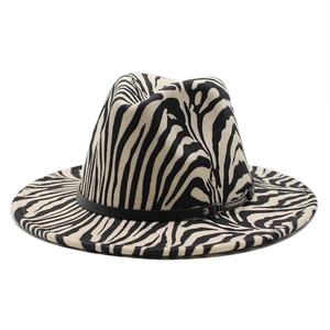 Classico cappello Fedora con motivo zebrato in feltro di lana e fascia in pelle nera