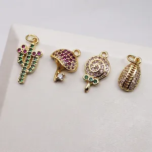 Golden fruit pendant set with micro-inlaid colorful zircons for DIY jewelry making