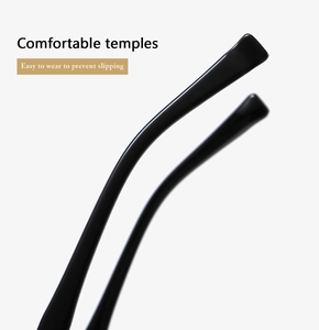 Close-up of glossy black temples with ergonomic curve for anti-slip eyewear comfort
