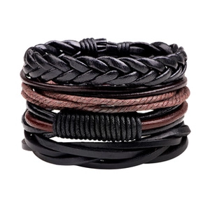 Set di Bracciali in Pelle Intrecciata Multistrato da Uomo Retro Punk Vintage Fatto a Mano Regolabile Ciondolo Lega Gioielli