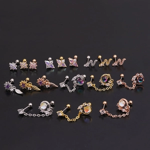 Colorful zircon stainless steel stud earrings in star, moon and planet shapes