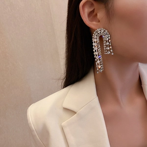 Rhinestone Tassel Dangle Earrings With Silver Earring Post Alloy Irregular Fringe Jewelry For Women Party Banquet Luxury