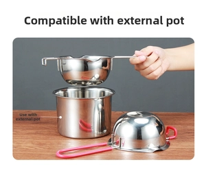 Double boiler set with stainless steel melting pot and outer pan for chocolate and wax