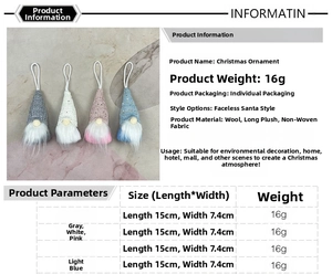 Size chart for handmade faceless gnome ornaments showing 15cm x 7.4cm dimensions
