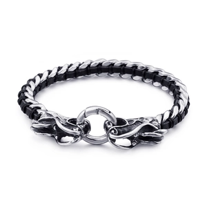 Men Vintage Dragon Bracelet Stainless Steel Dragon Head Black Braided Cowhide Leather Punk Biker Wristband Jewelry