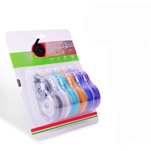 Detailed set of 6 colorful PET correction tapes in 72m total length blister packaging