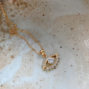 925 silver evil eye pendant necklace with gold plating and sparkling crystals