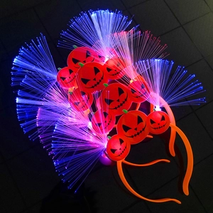LED Halloween pumpkin headband with colorful glowing fiber optics for party costume props