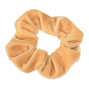 Solid color velvet hair scrunchie, soft golden elastic hair tie for women daily ponytail styling.