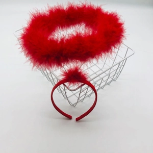 Detail of red feather angel halo headband for Halloween and Christmas party costume