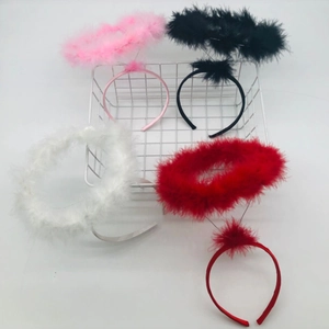 Feather angel halo headbands in white, red, pink, and black for Halloween party costumes