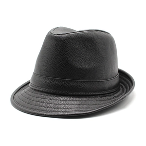 Retro PU Leather Fedora Hat Litchi Texture British Style Jazz Cap Classic Wide Brim Men Women Solid Color Fashion Hat