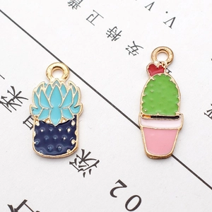Enamel succulent and cactus alloy charms with gold-plated edges for DIY jewelry making