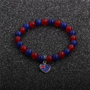 8mm red and blue beaded bracelet featuring a heart-shaped Australia flag pendant