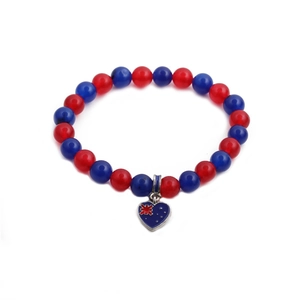 Agate bead bracelet with red and blue beads and an Australian flag heart pendant