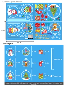 Size diagram showing Santa and reindeer Christmas window stickers with specific dimensions