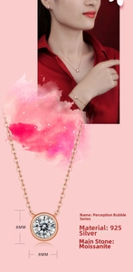 Dettaglio del set di gioielli in argento S925 con moissanite da 8mm e finitura oro rosa