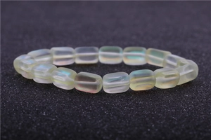 Macro shot of frosted moonstone beads with iridescent finish and cubic zirconia spheres
