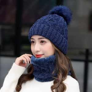 Cappello In Maglia E Scaldacollo Da Donna Inverno Caldo Ispessito Foderato In Pile Ciniglia Pom Pon Beanie Sciarpa Antivento Casual