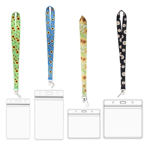 Floral sunflower and daisy lanyards set with transparent plastic badge card holders