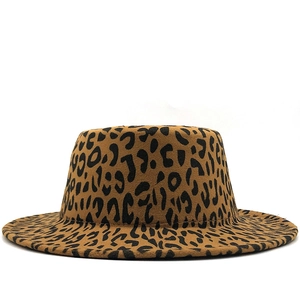 Leopard Print Fedora Hat Woolen Felt Flat Top Wide Brim Autumn Winter Elegant Fashion For Women Adjustable Accessory