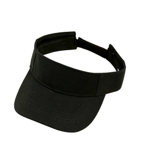 Summer black open top sun visor hat made of twill fabric shown from a 45-degree angle