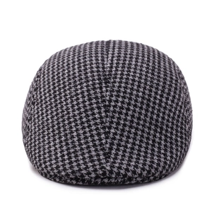 Classic black and gray houndstooth newsboy cap in warm wool blend for men and women